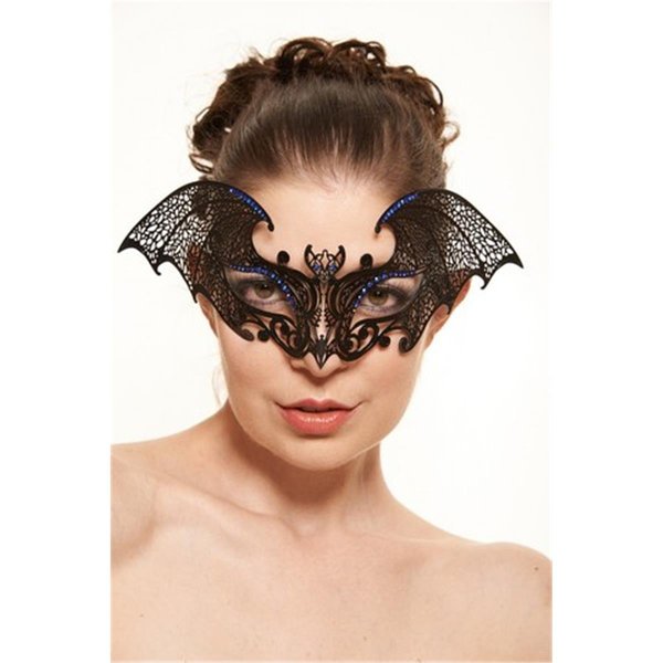 Kayso Black Luxury Metallic Bat Laser Cut Masquerade Mask with Blue Rhinestones One Size BG003BLBK